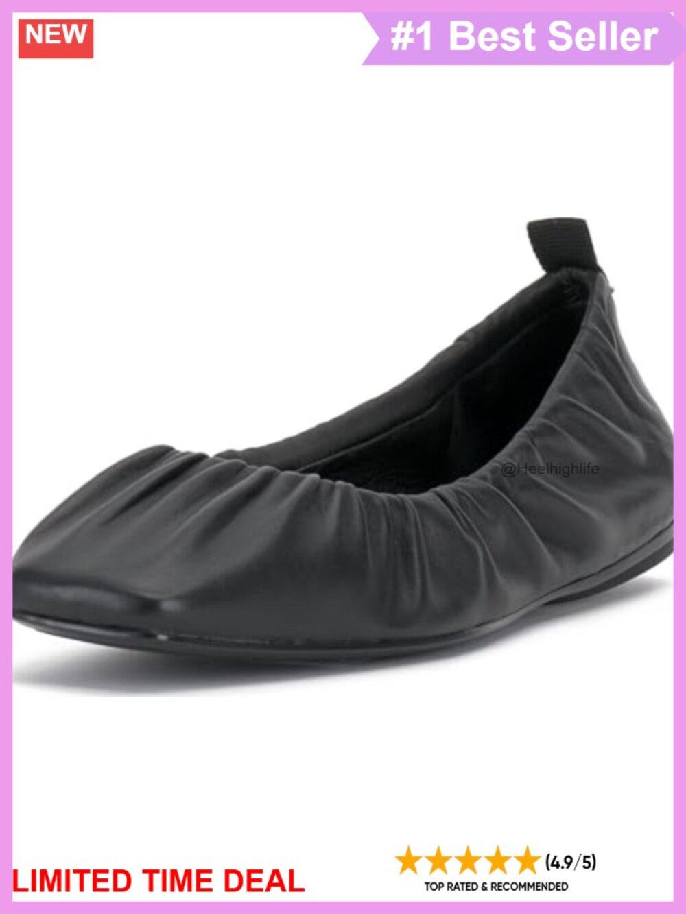 Mary Jane Elastic Flats with Leather Upper and Almond Toe